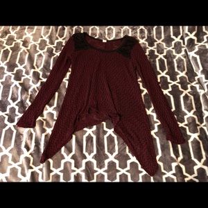 Burgundy long sleeve with lace accents